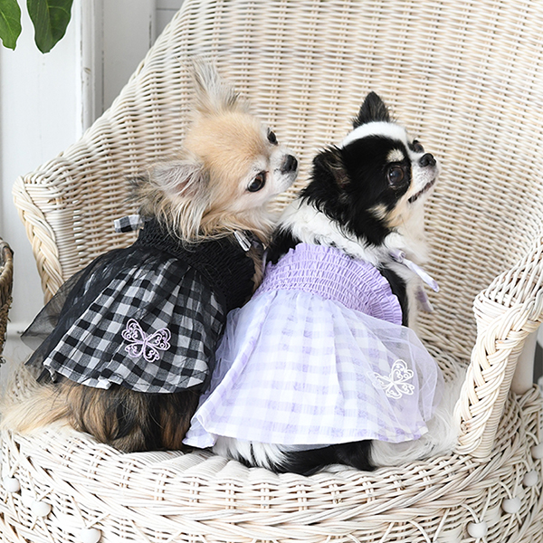 ANNA SUI（アナ スイ）ショルダーリボンギンガムチェックギャザーワンピース